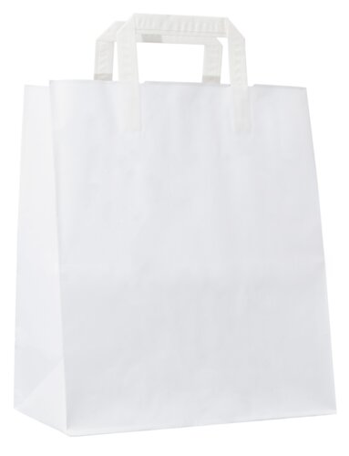 Witte papieren draagtassen met plat papieren handvat