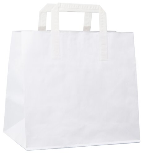 Witte papieren draagtassen met plat papieren handvat
