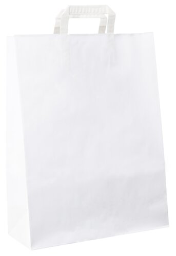 Witte papieren draagtassen met plat papieren handvat