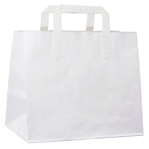 Witte papieren draagtassen met plat papieren handvat