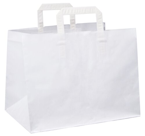 Witte papieren draagtassen met plat papieren handvat